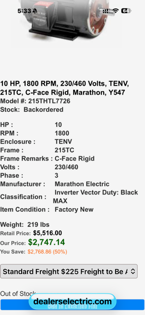 Marathon Motors-SVM215THTL7726FVL, Motor