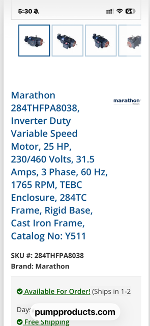 Marathon Blue Max- SVM284THFPA8038ACL, AC Motor